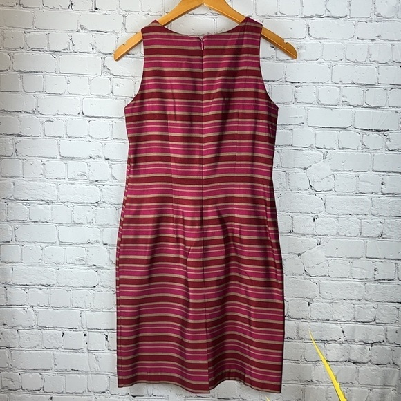 RUSSELL KEMP Striped V-Neck Sheath Dress in Raspberry & Red, Size 6P - Picture 3 of 6